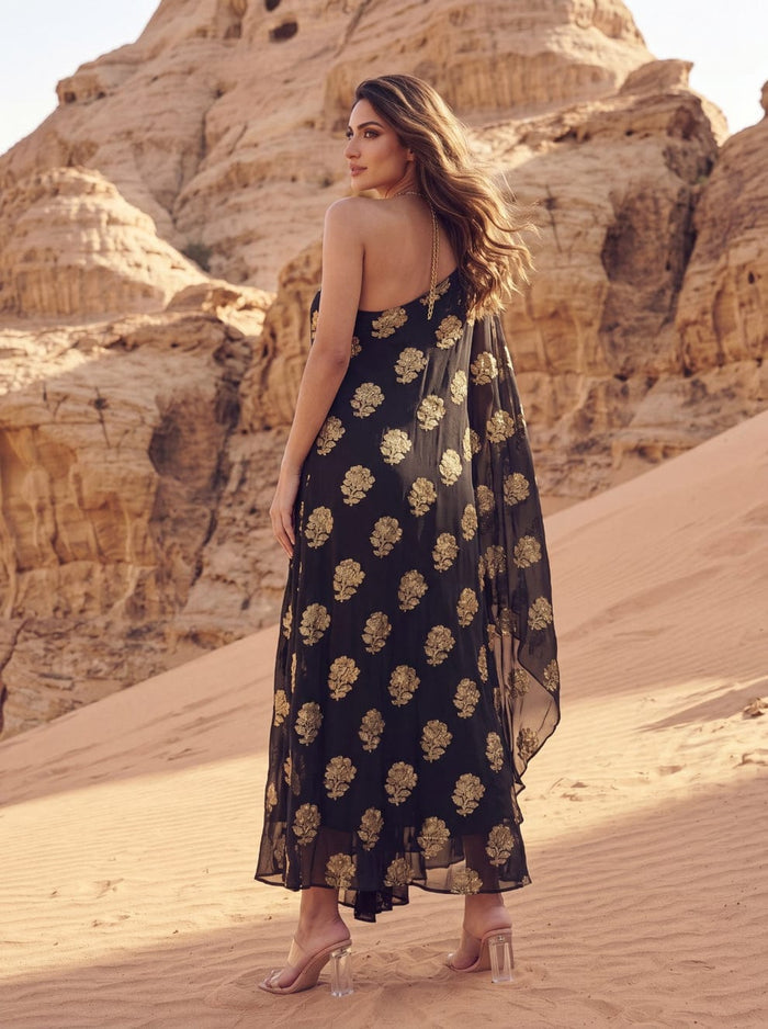 Black One Shoulder Midi Dress