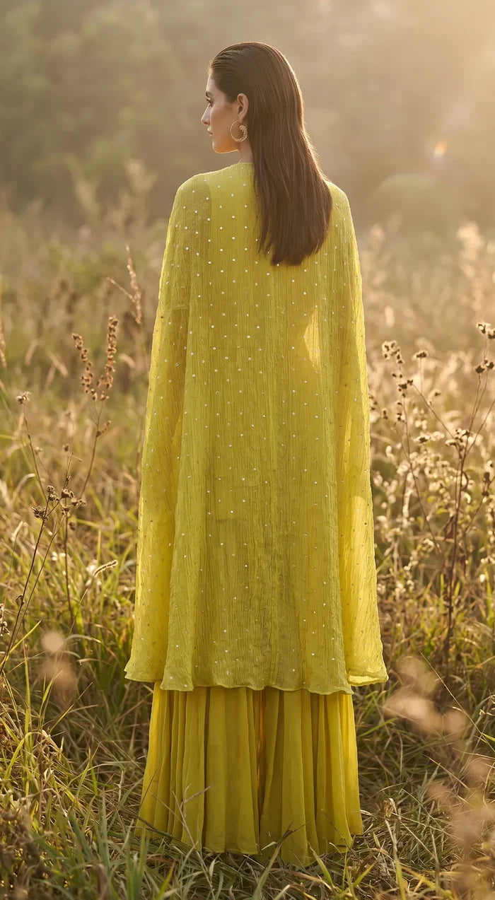 Citrine Muse Phulkari Cape Set