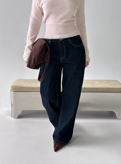Serenitia Mid Rise Relaxed Jeans Dark Raw Wash