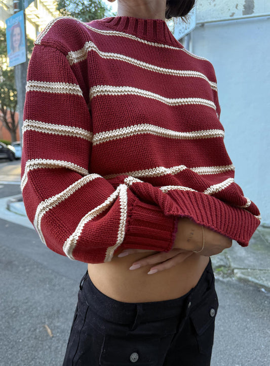 Read Your Mind Knit Sweater Maroon Stripe