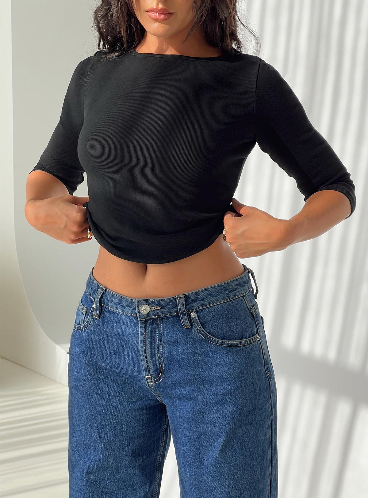 Elaia 3/4 Sleeve Top Black