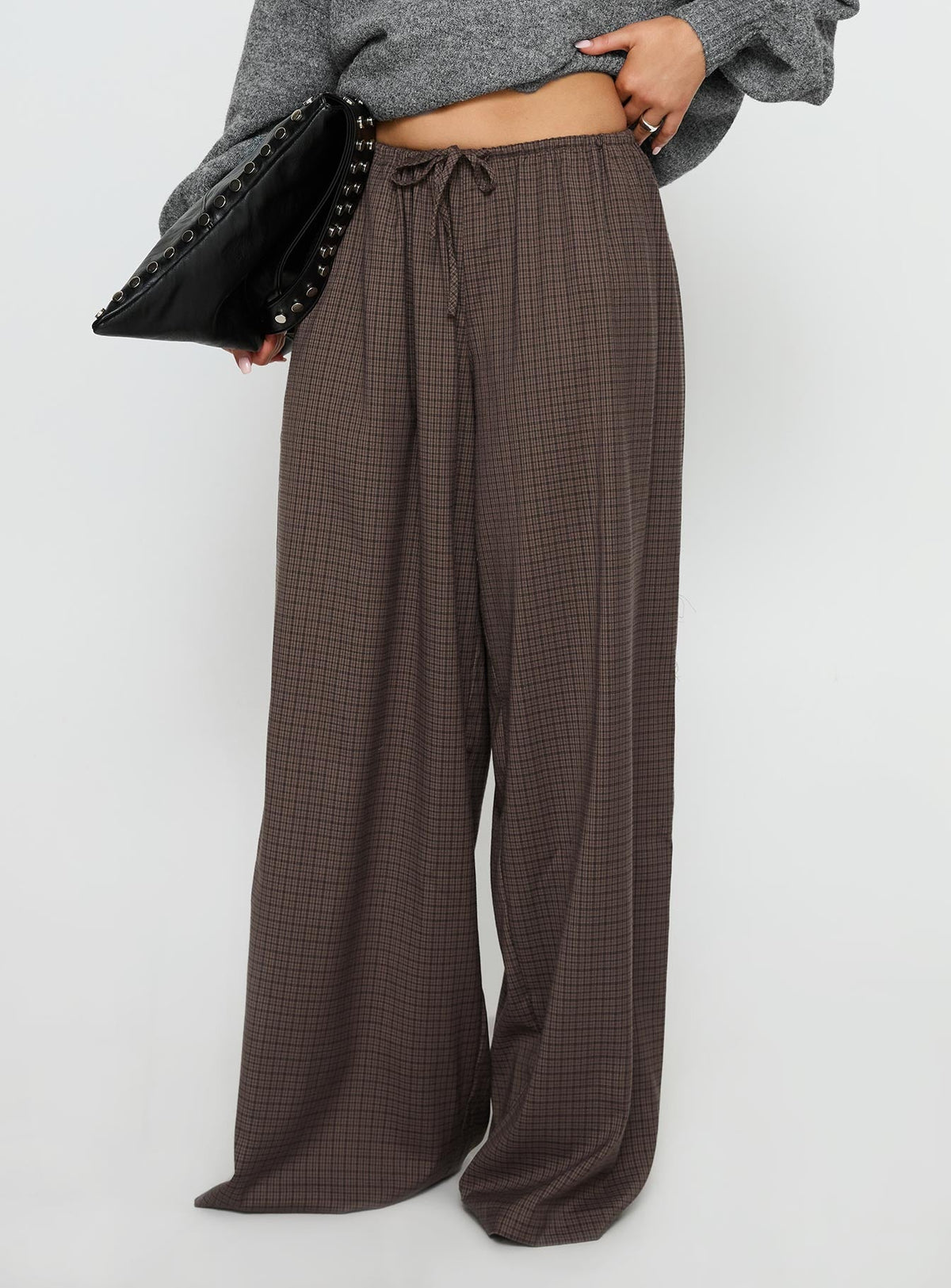 Bungala Oversized Relaxed Pants Brown Check