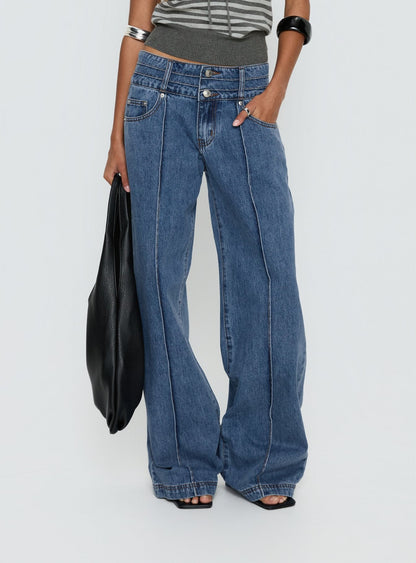 Hannalee Low Rise Wide Leg Jeans Mid Blue Wash