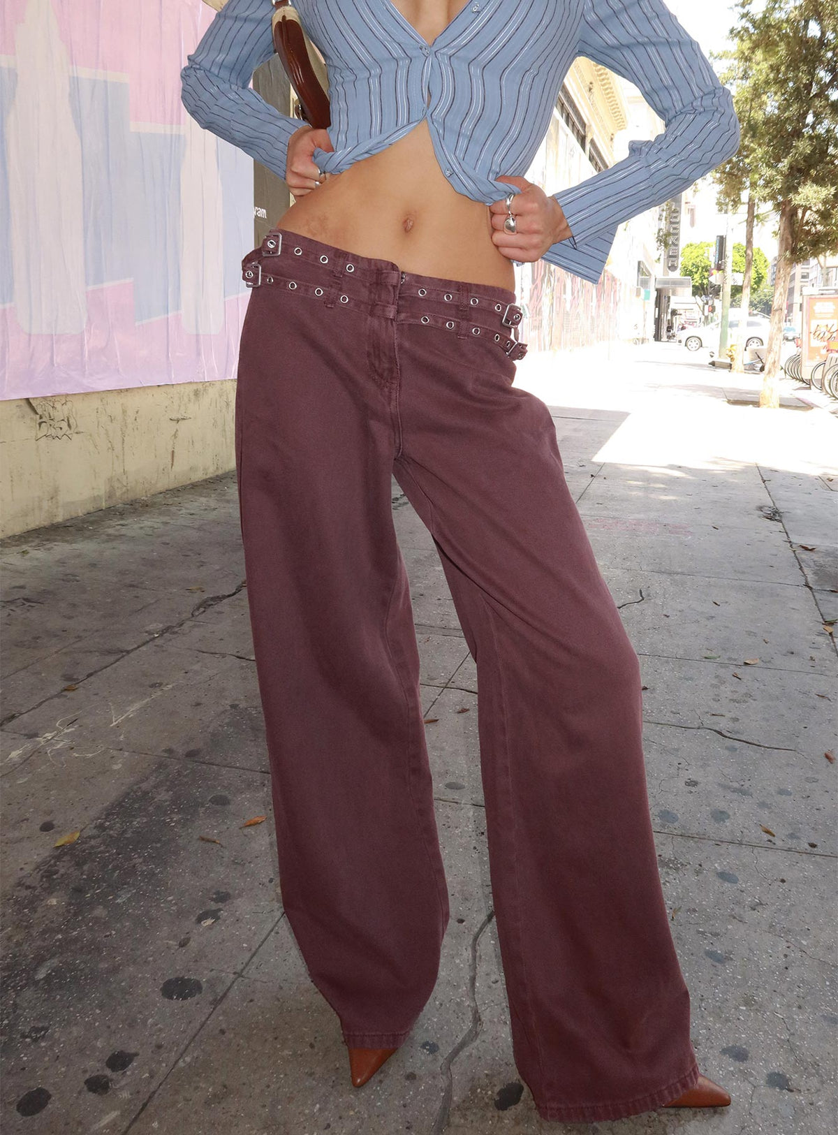 Baccarat Mid Rise Wide Leg Belted Pant Chocolate