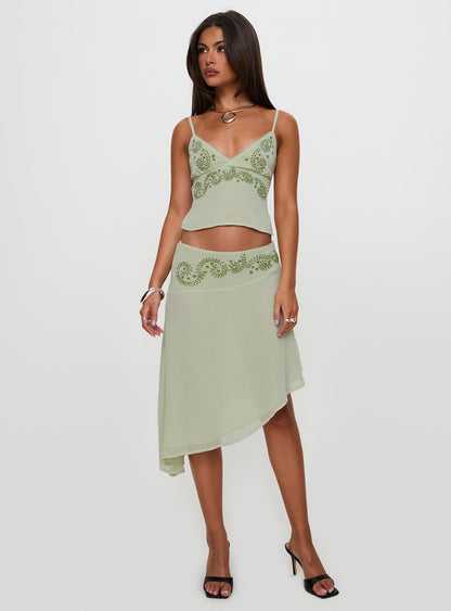 Pappilion Asymmetrical Midi Skirt Sage