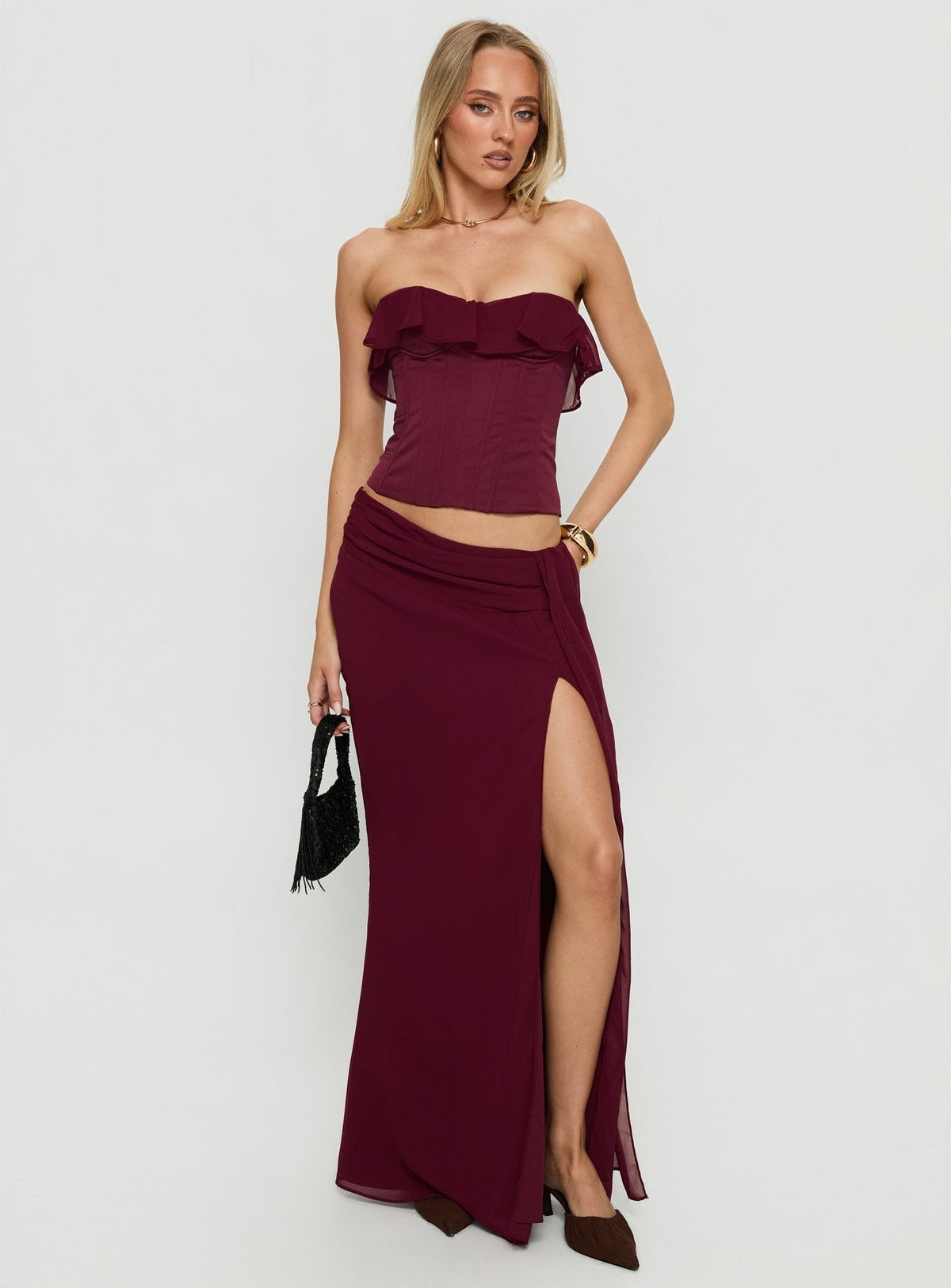Hollian Draped Maxi Skirt Wine