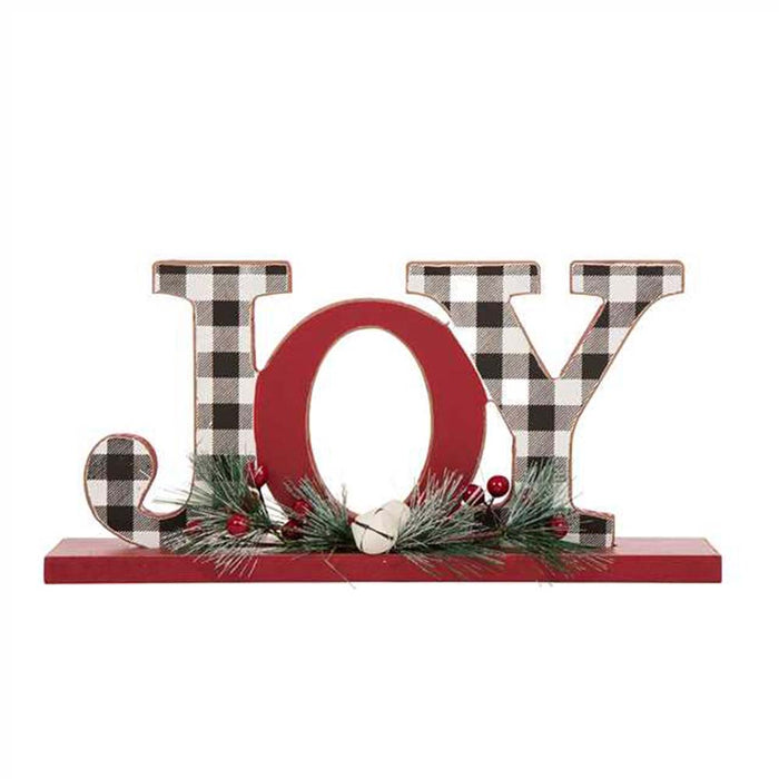 11.42"L Christmas Wooden Plaid "JOY" Table Decor