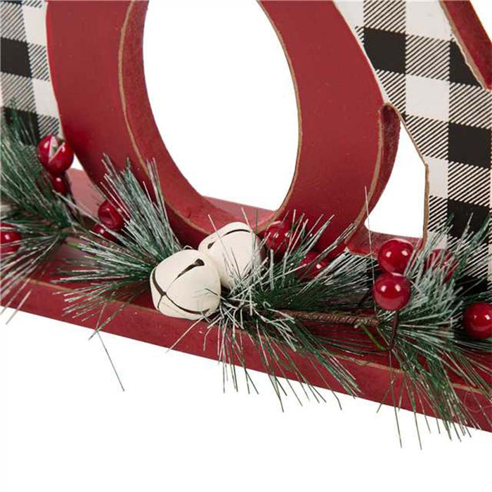11.42"L Christmas Wooden Plaid "JOY" Table Decor