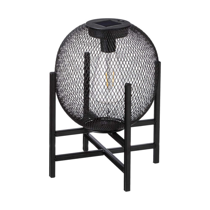 11.5"H Black Metal Mesh Solar Powered Outdoor Lantern with Stand