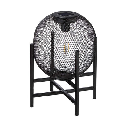 11.5"H Black Metal Mesh Solar Powered Outdoor Lantern with Stand