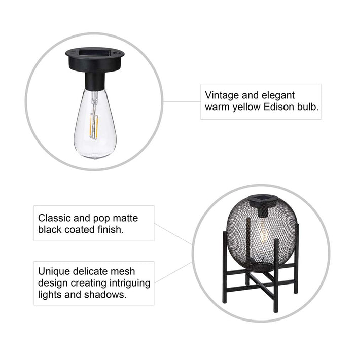 11.5"H Black Metal Mesh Solar Powered Outdoor Lantern with Stand