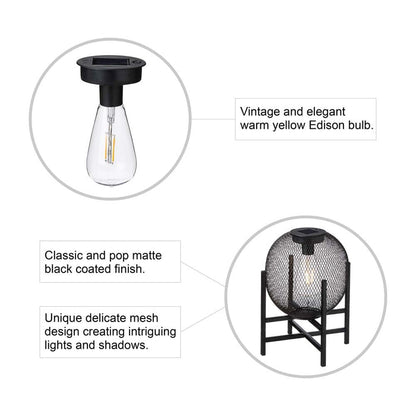 11.5"H Black Metal Mesh Solar Powered Outdoor Lantern with Stand