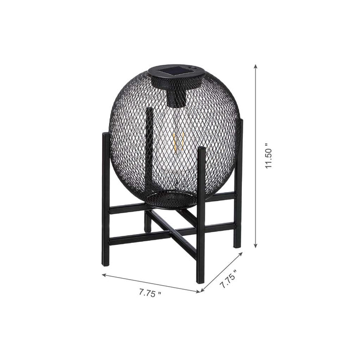 11.5"H Black Metal Mesh Solar Powered Outdoor Lantern with Stand