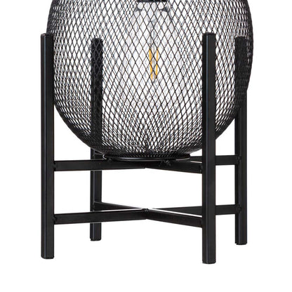 11.5"H Black Metal Mesh Solar Powered Outdoor Lantern with Stand