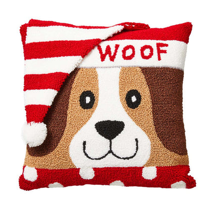 14"L Hooked 3D Dog Woof Throw Pillow