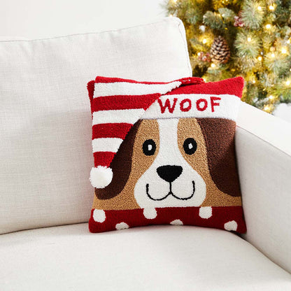 14"L Hooked 3D Dog Woof Throw Pillow
