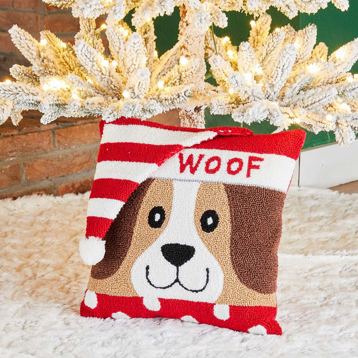 14"L Hooked 3D Dog Woof Throw Pillow