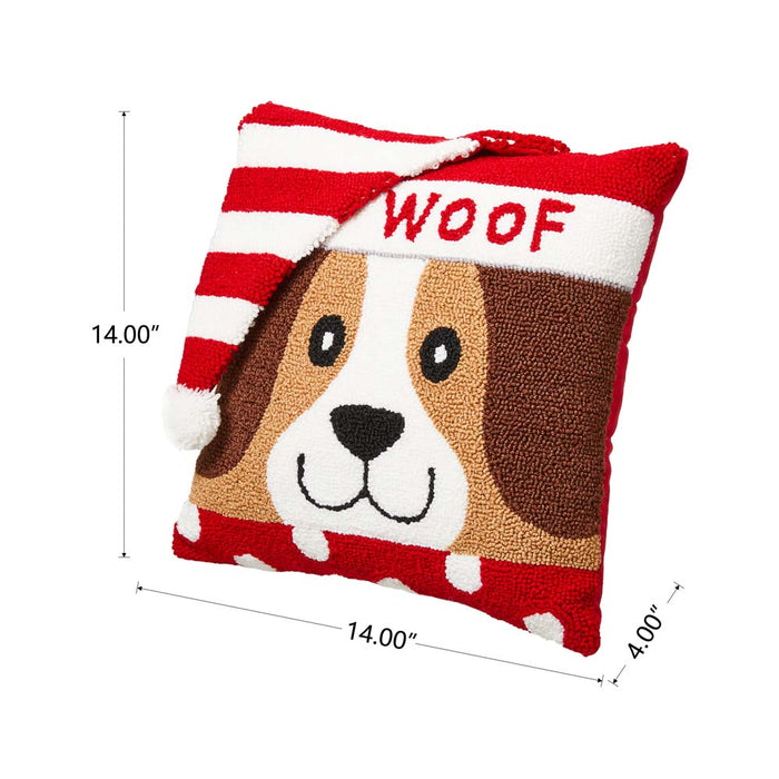 14"L Hooked 3D Dog Woof Throw Pillow