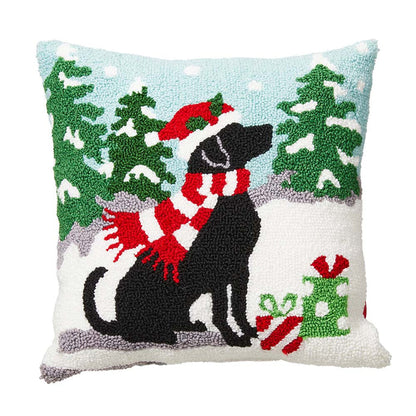14"L Hooked Christmas Dog Throw Pillow