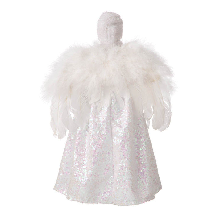 16"H Christmas Angel Tree Topper With White Faux Fur Dress