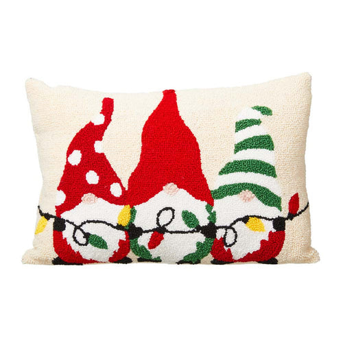 18"L Hooked Christmas Gnomes Throw Pillow