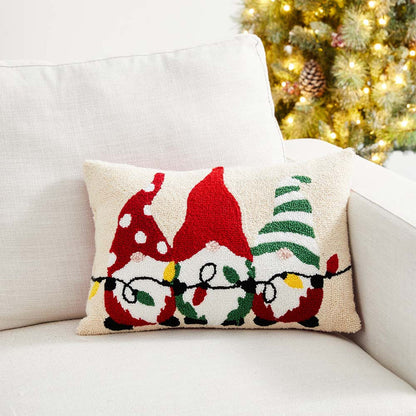 18"L Hooked Christmas Gnomes Throw Pillow