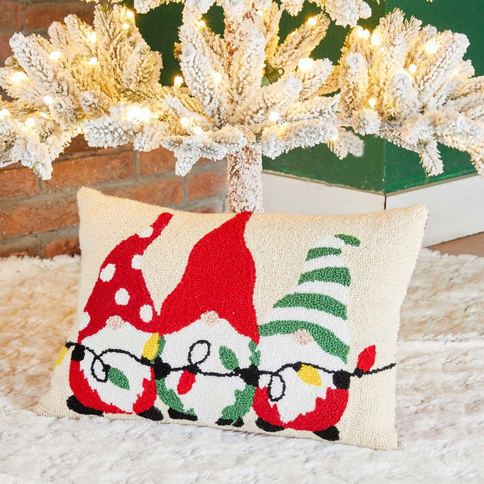 18"L Hooked Christmas Gnomes Throw Pillow
