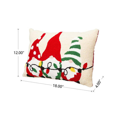 18"L Hooked Christmas Gnomes Throw Pillow