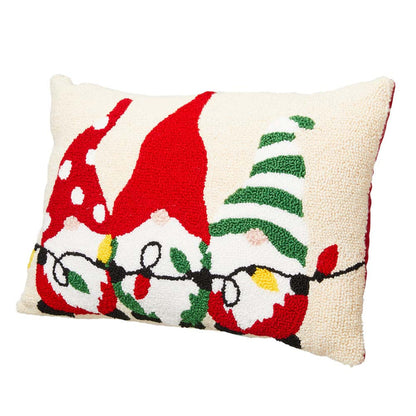 18"L Hooked Christmas Gnomes Throw Pillow