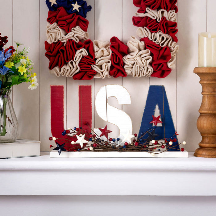 18"L Wooden Patriotic USA Table Decor
