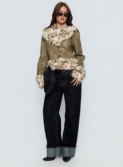 Hiraya Faux Fur Trim Jacket Vintage Green