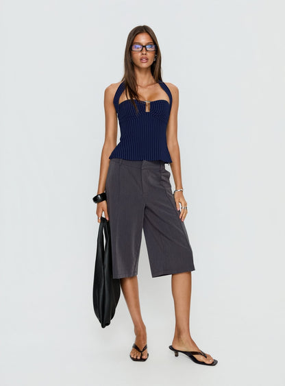 Isabetta Halter Top Navy Pinstripe