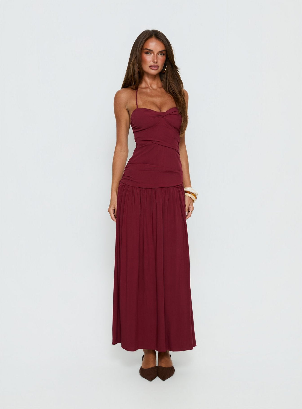 Marguerite Halter Maxi Dress Ruby Wine
