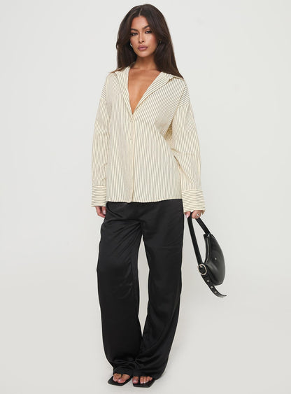 Mallin Shirt Cream/Brown Stripe