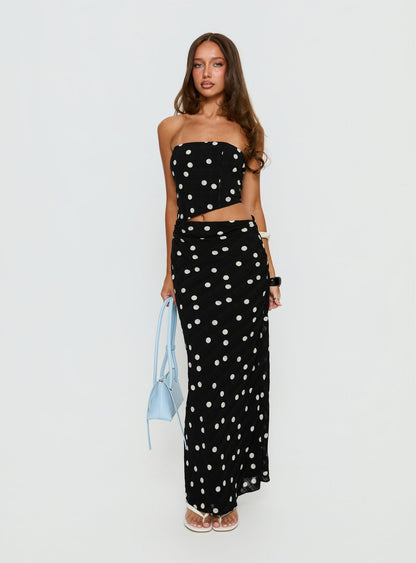Jasira Strapless Drape Maxi Dress Black Polka Dot