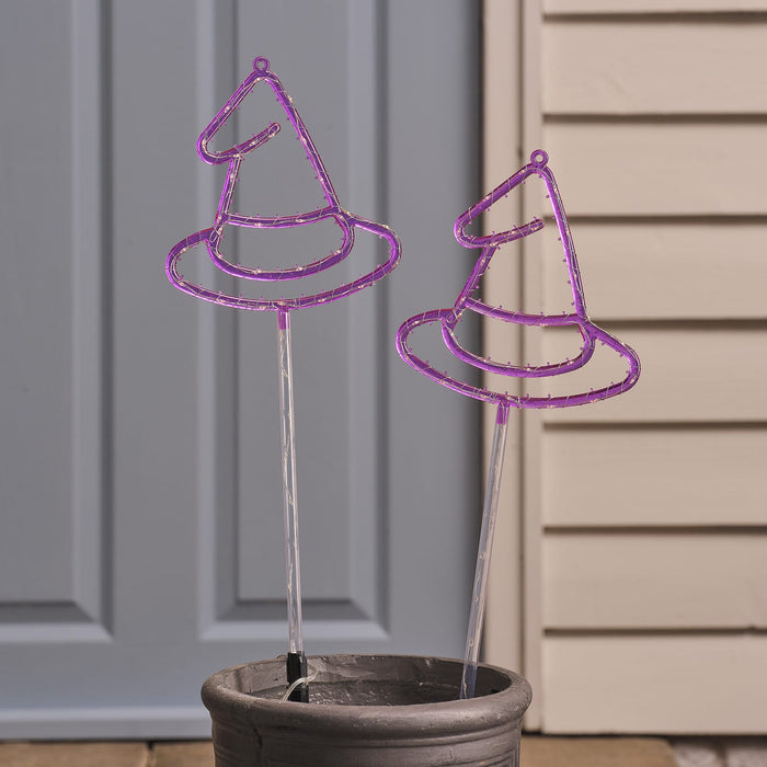 2 Witches Hat LED Outdoor Halloween Stake Lights