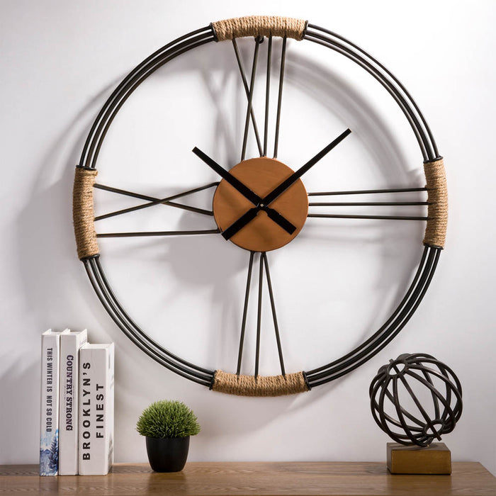 26.77"D Farmhouse Metal and Rope Wall Clock