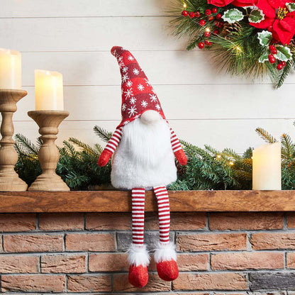 28"H Fabric Christmas Gnome Shelf Sitter with Dangling Legs