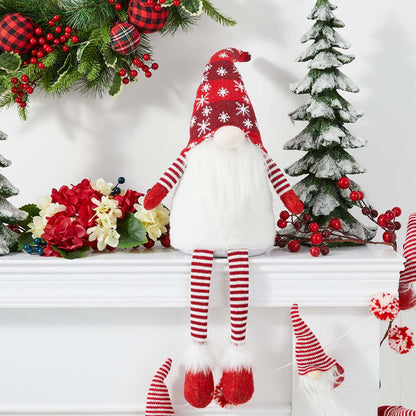28"H Fabric Christmas Gnome Shelf Sitter with Dangling Legs