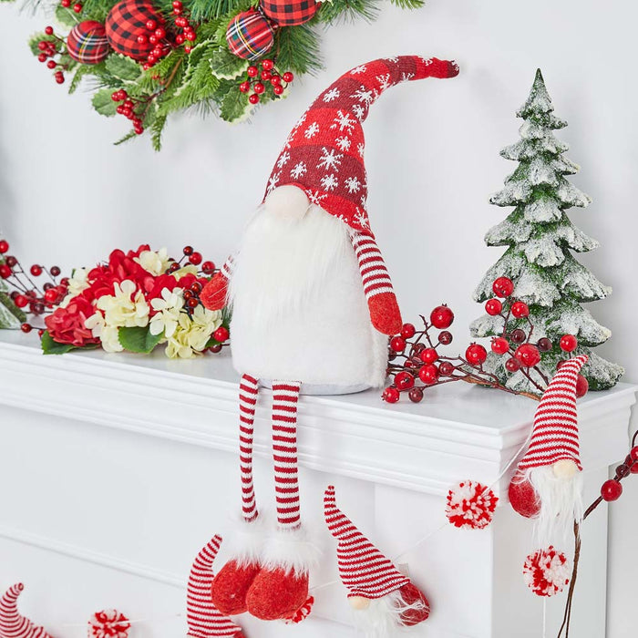 28"H Fabric Christmas Gnome Shelf Sitter with Dangling Legs