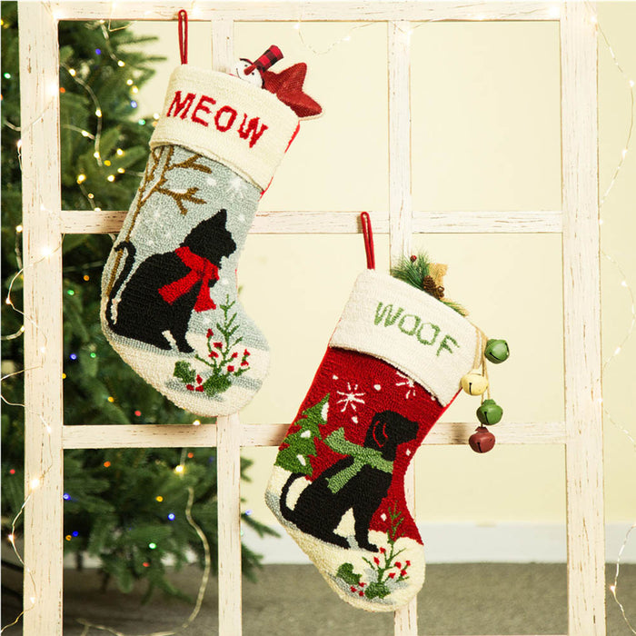2PK Cat & Dog Design Hooked Stocking