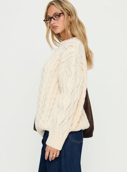 Rorey Cable Knit Crew Neck Sweater White