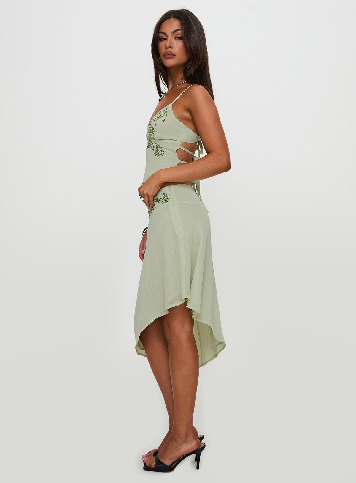 Pappilion Asymmetrical Midi Skirt Sage