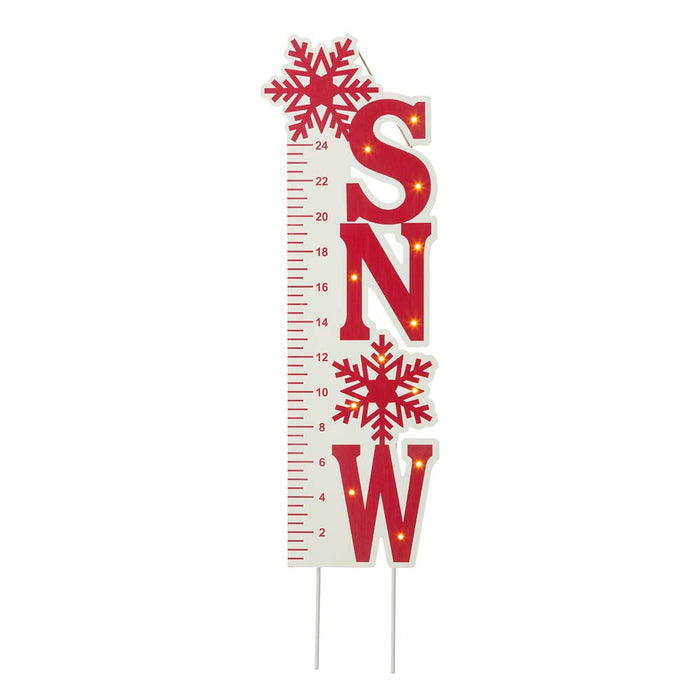 36"H Lighted Wooden Snow Gauge Yard Stake or Wall Décor (2 Functions)
