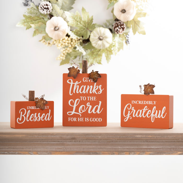 3PK Fall Wooden Pumpkin Table Decor Set