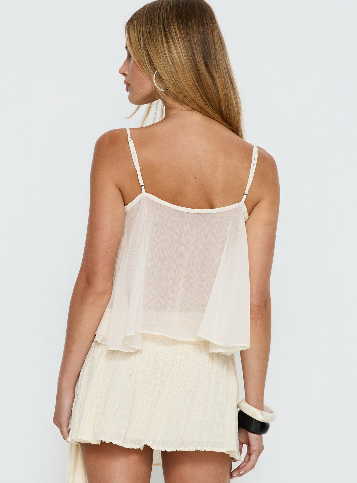 Skinny Dipping Ruffle Sheer Top Cream