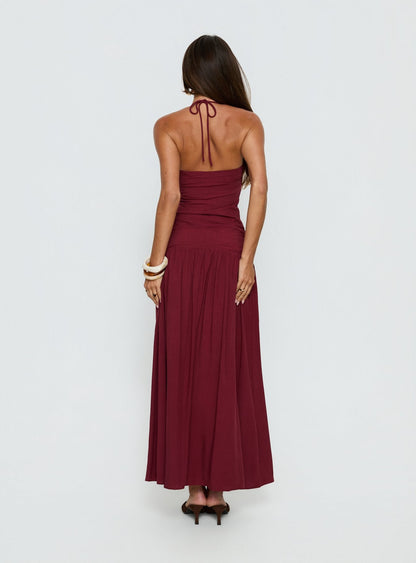 Marguerite Halter Maxi Dress Ruby Wine