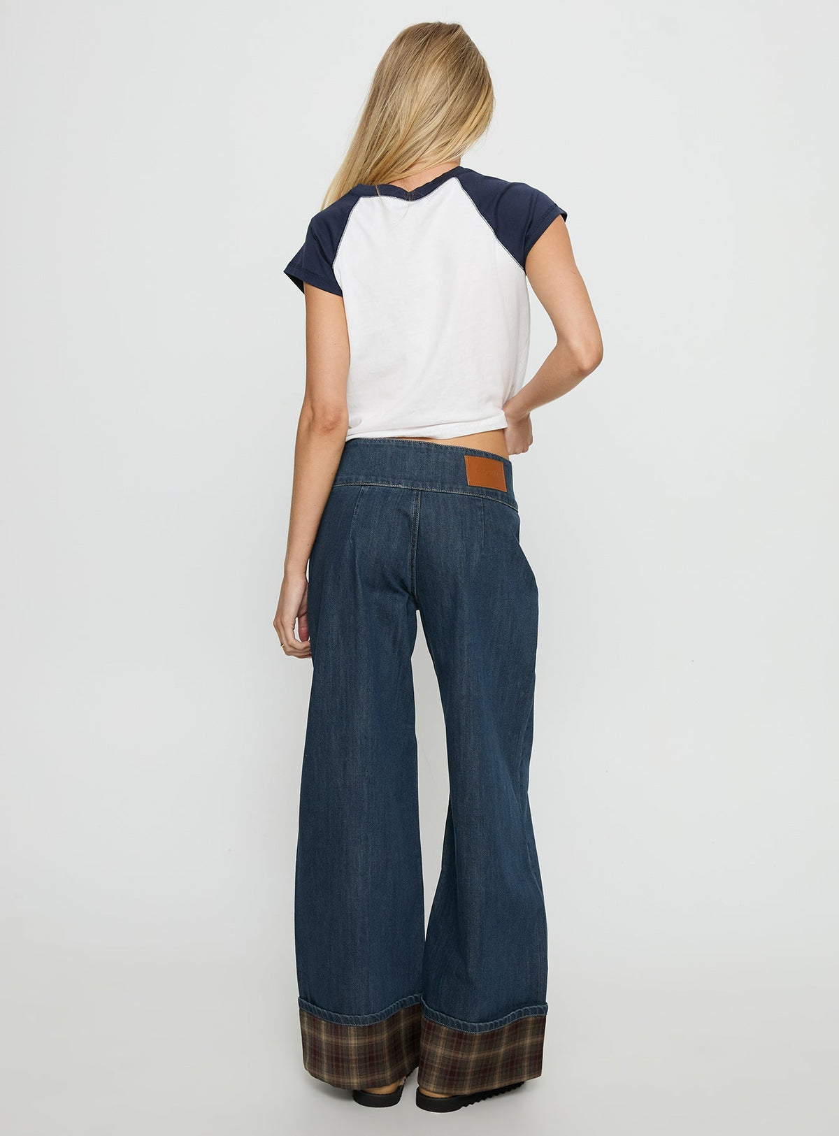 Nikoletta Foldover Jeans Dark Wash / Check