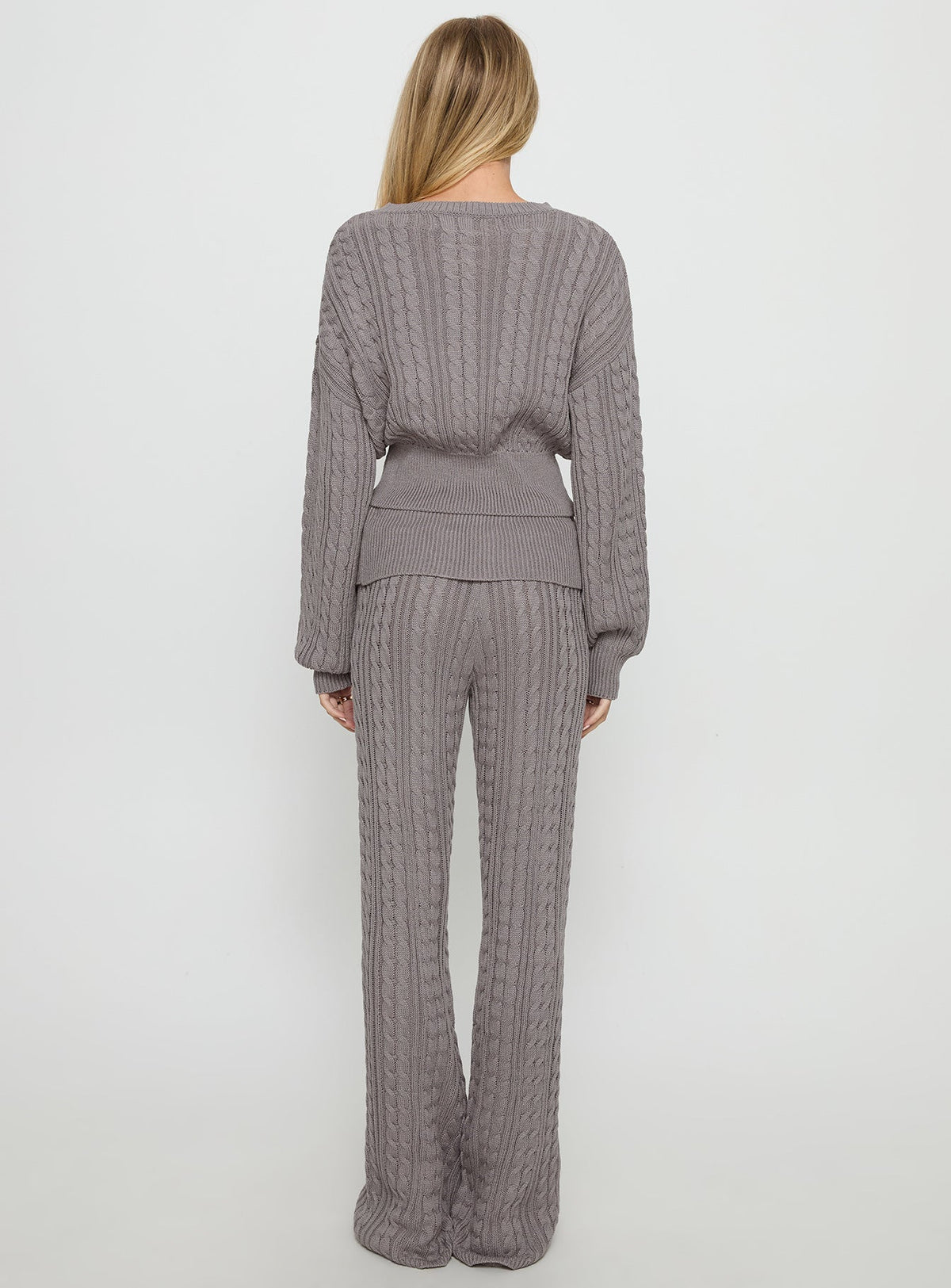 Baleigh Cable Knit Foldover Pants Grey