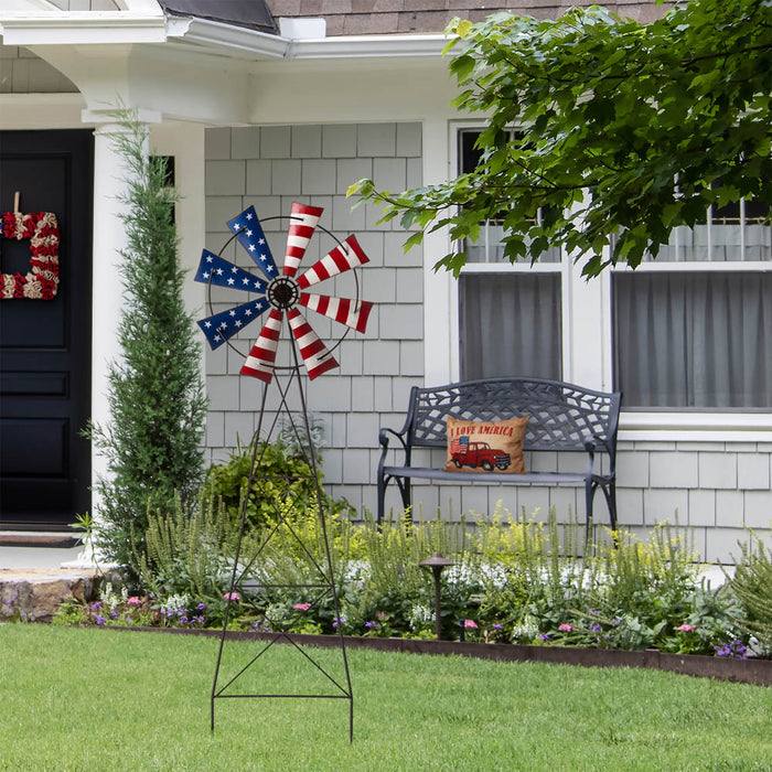 41.25"H Stars and Stripes Metal Wind Spinner Yard Stake or Wall décor